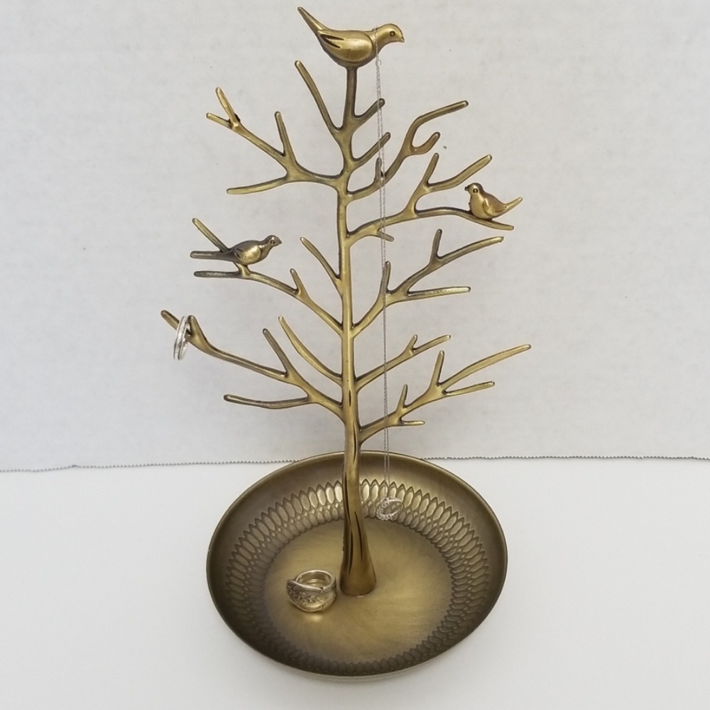 Bronze Colored Metal Bird in Tree Jewelry Holder
